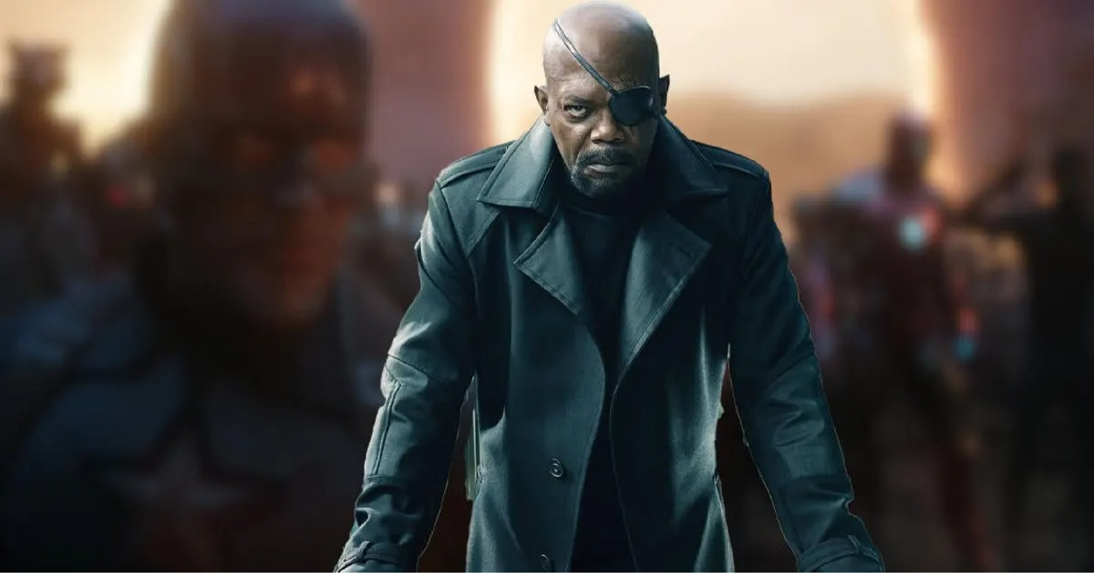 Avengers Nick Fury black leather tactical trench coat with Mandarin collar and utility belt, inspired by Samuel L. Jackson in The Avengers