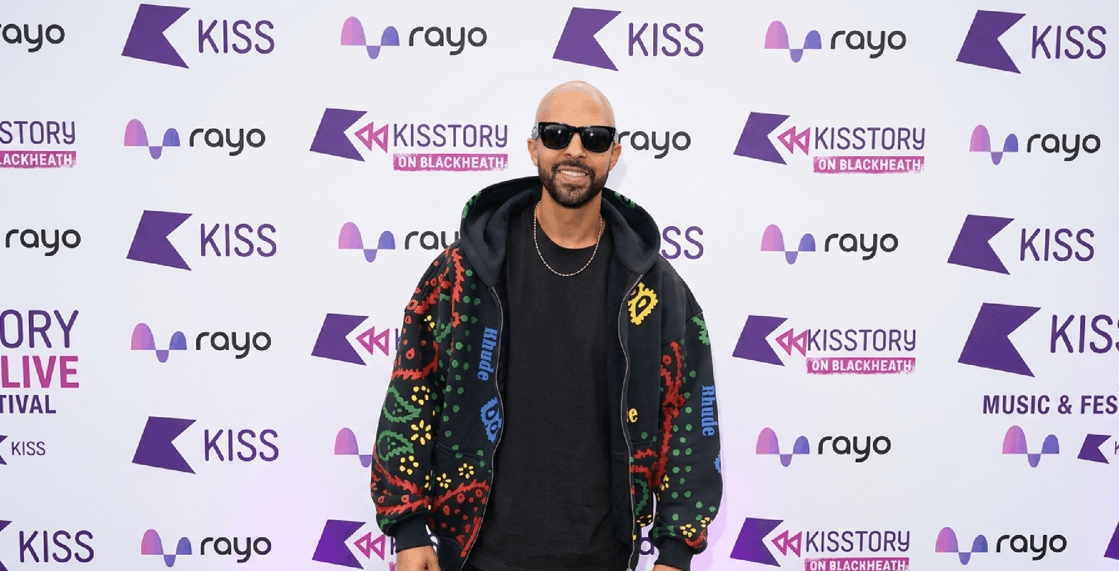 Marvin Hume Kisstory Blackheath Live 2025 black multicolor paisley graphic oversized hoodie with Rhude logo