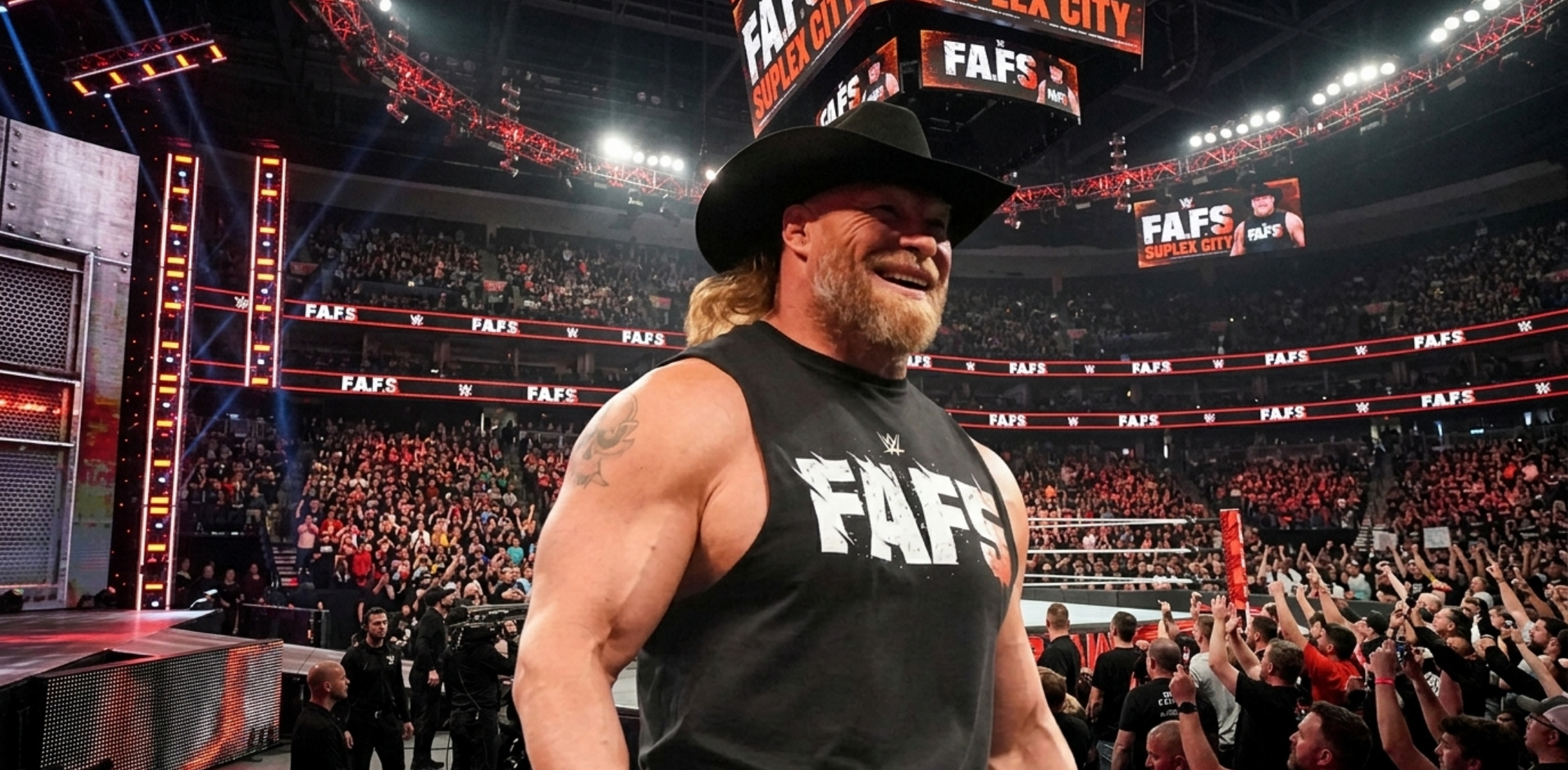 Brock Lesnar FAF5 Tank Top black distressed muscle tee with bold FAFO graphic WWE RAW 2026 inspired sleeveless gym shirt