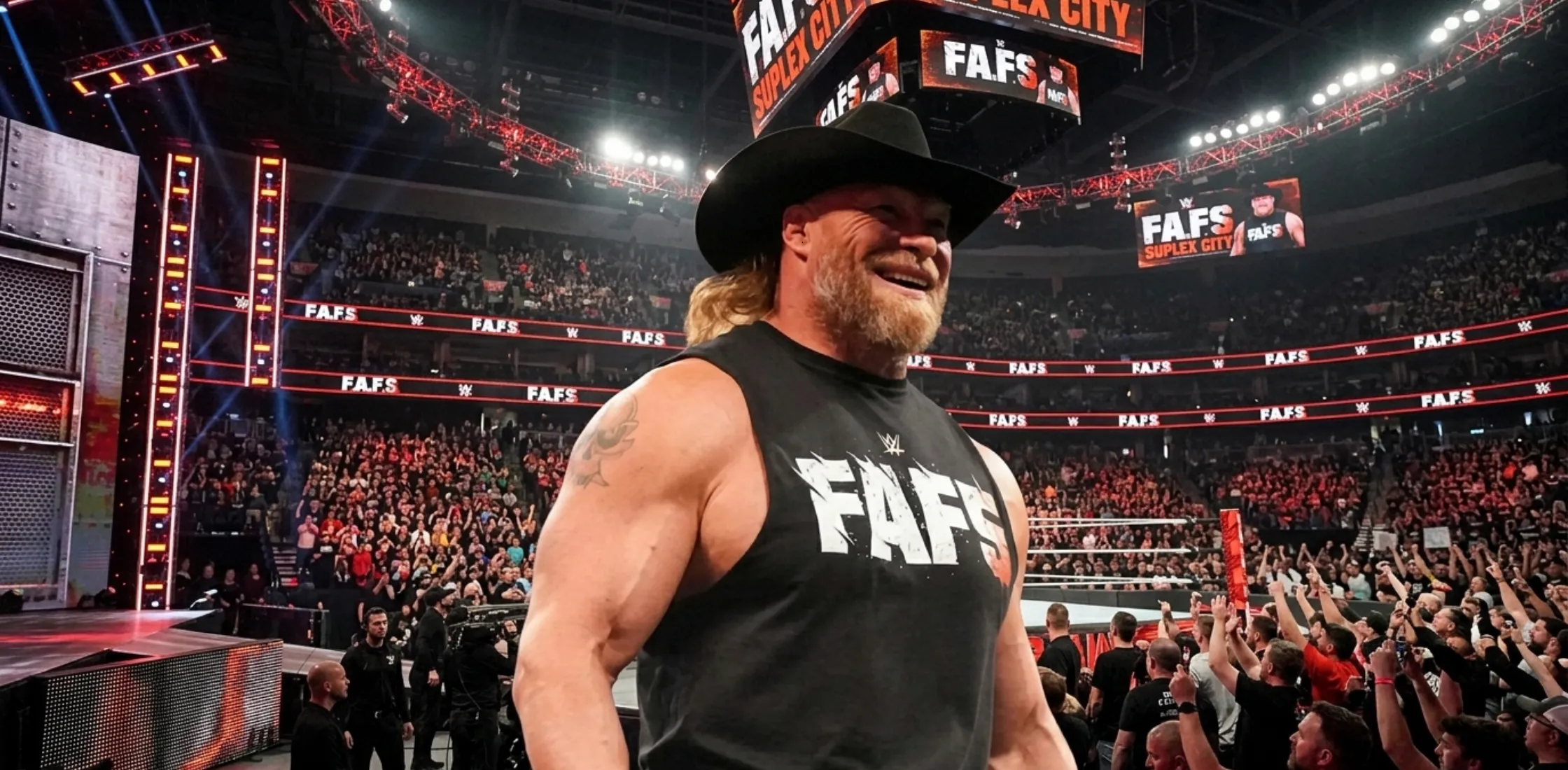 Brock Lesnar FAF5 Tank Top black distressed muscle tee with bold FAFO graphic WWE RAW 2026 inspired sleeveless gym shirt
