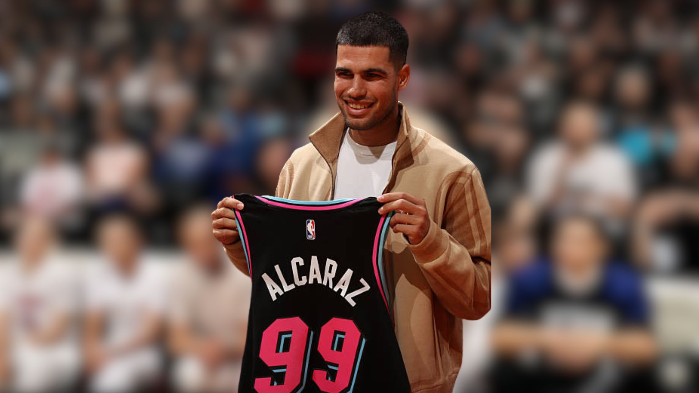 Carlos Alcaraz Shows Off Custom Miami Heat â€œViceâ€ Jersey at Bucks vs Heat Game (2025)