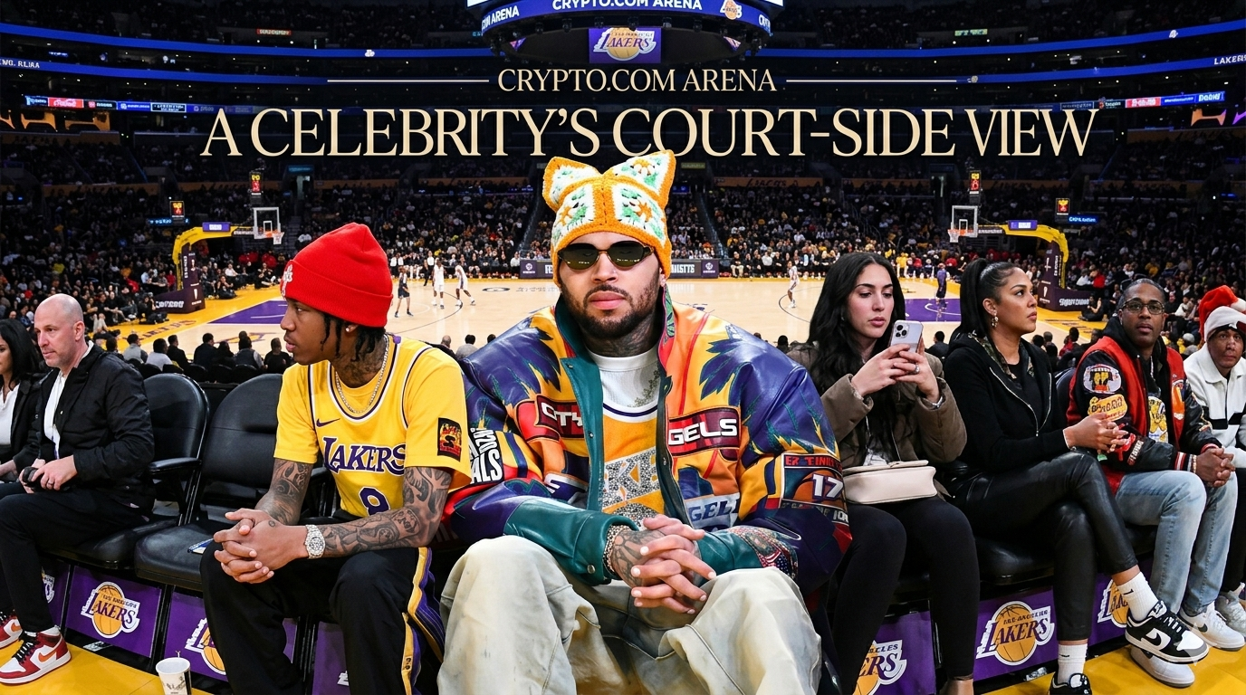 Chris Brown Los Angeles Lakers Game Leather Jacket with bold purple gold and multicolor courtside design