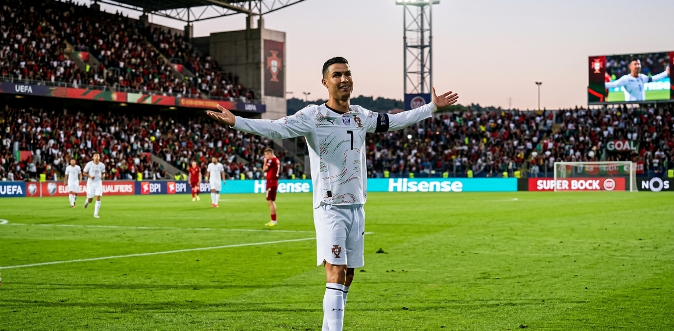 Cristiano Ronaldo Portugal White Jersey FIFA World Cup 2026 Qualifier with number 7 and pixelated multicolor front design
