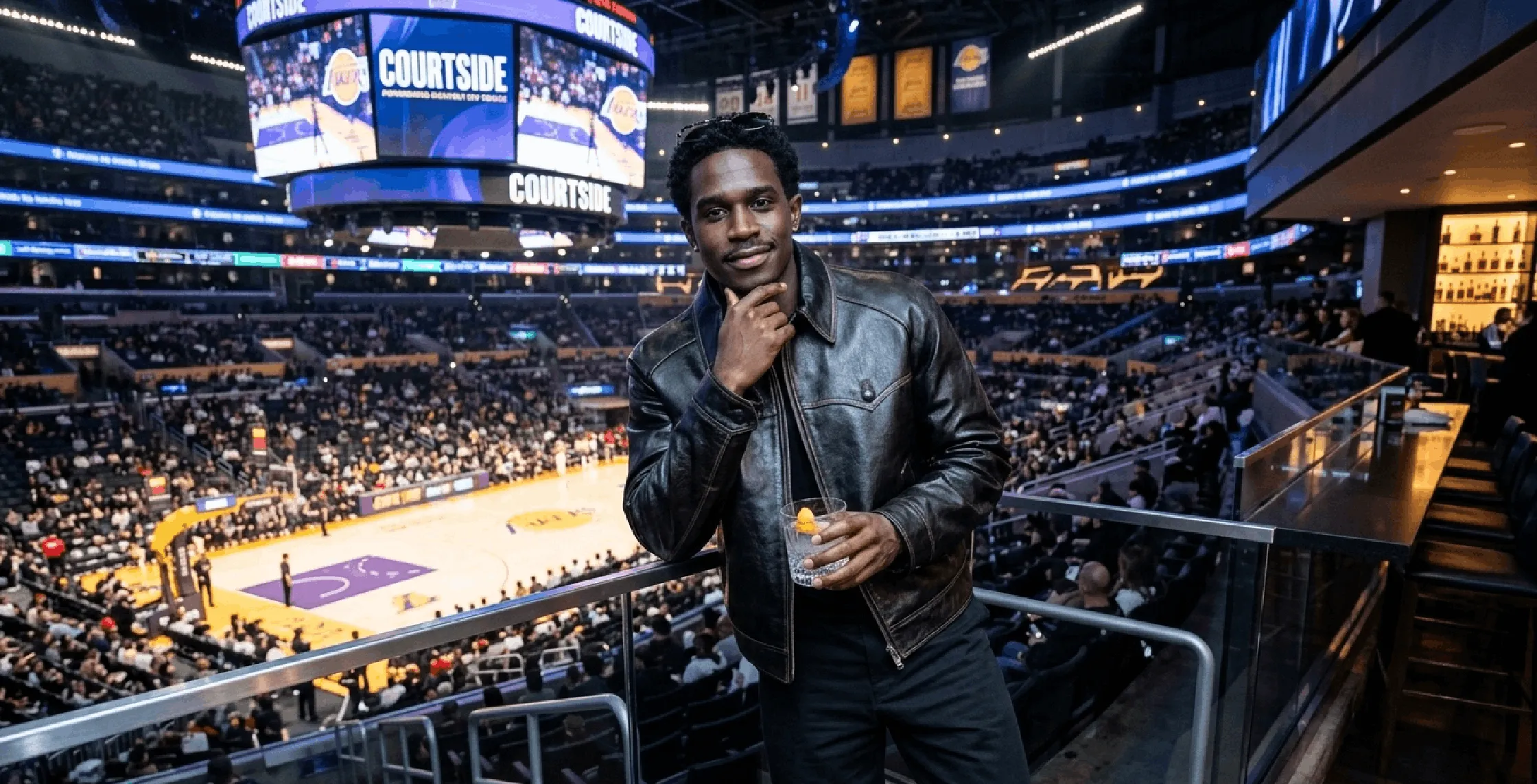 Damson Idris Cavaliers vs Lakers distressed leather cropped jacket in dark espresso