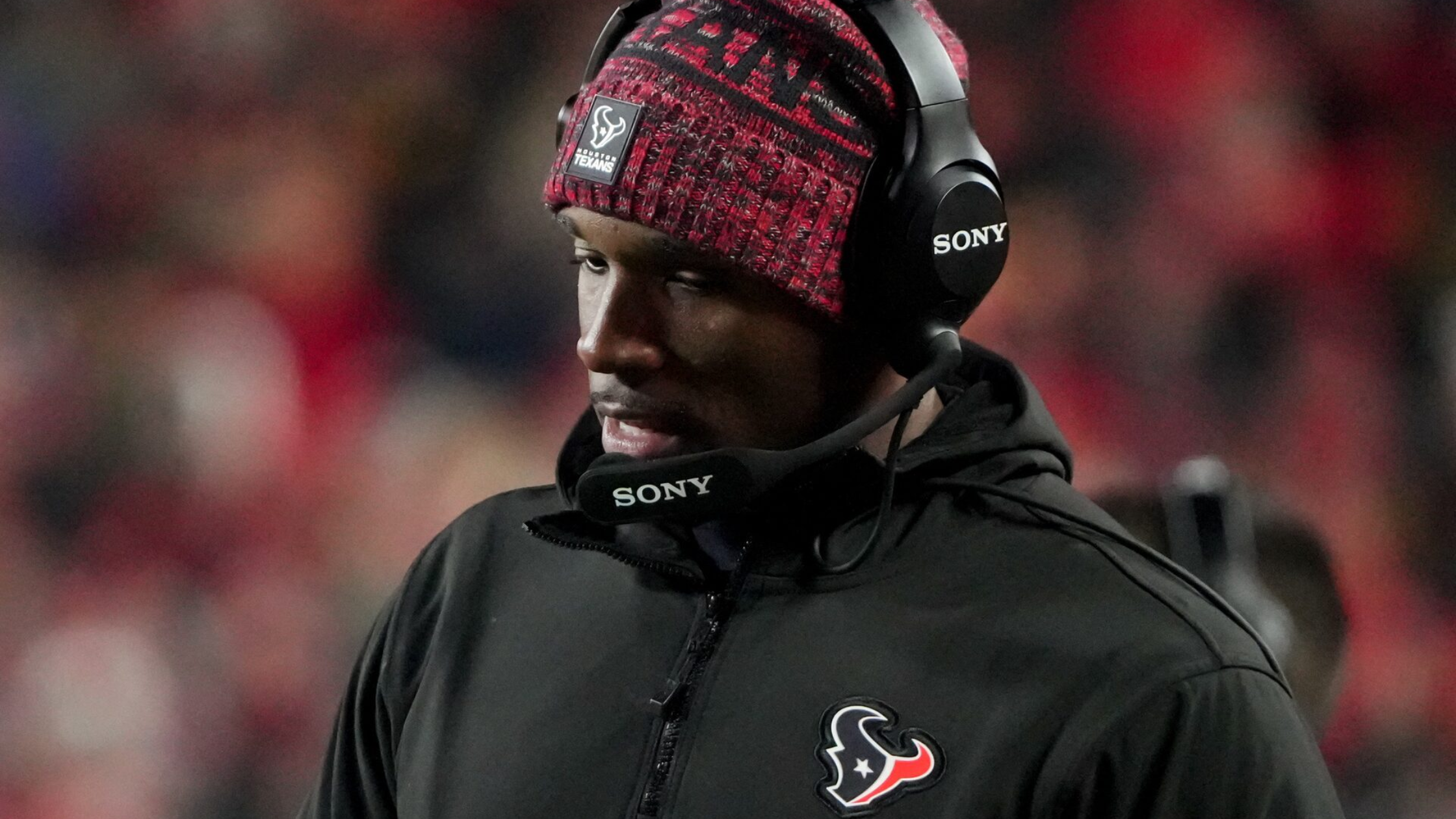 DeMeco Ryans AFC Divisional Round Patriots navy blue heavyweight hoodie with NFL shield patch and Houston Texans logo