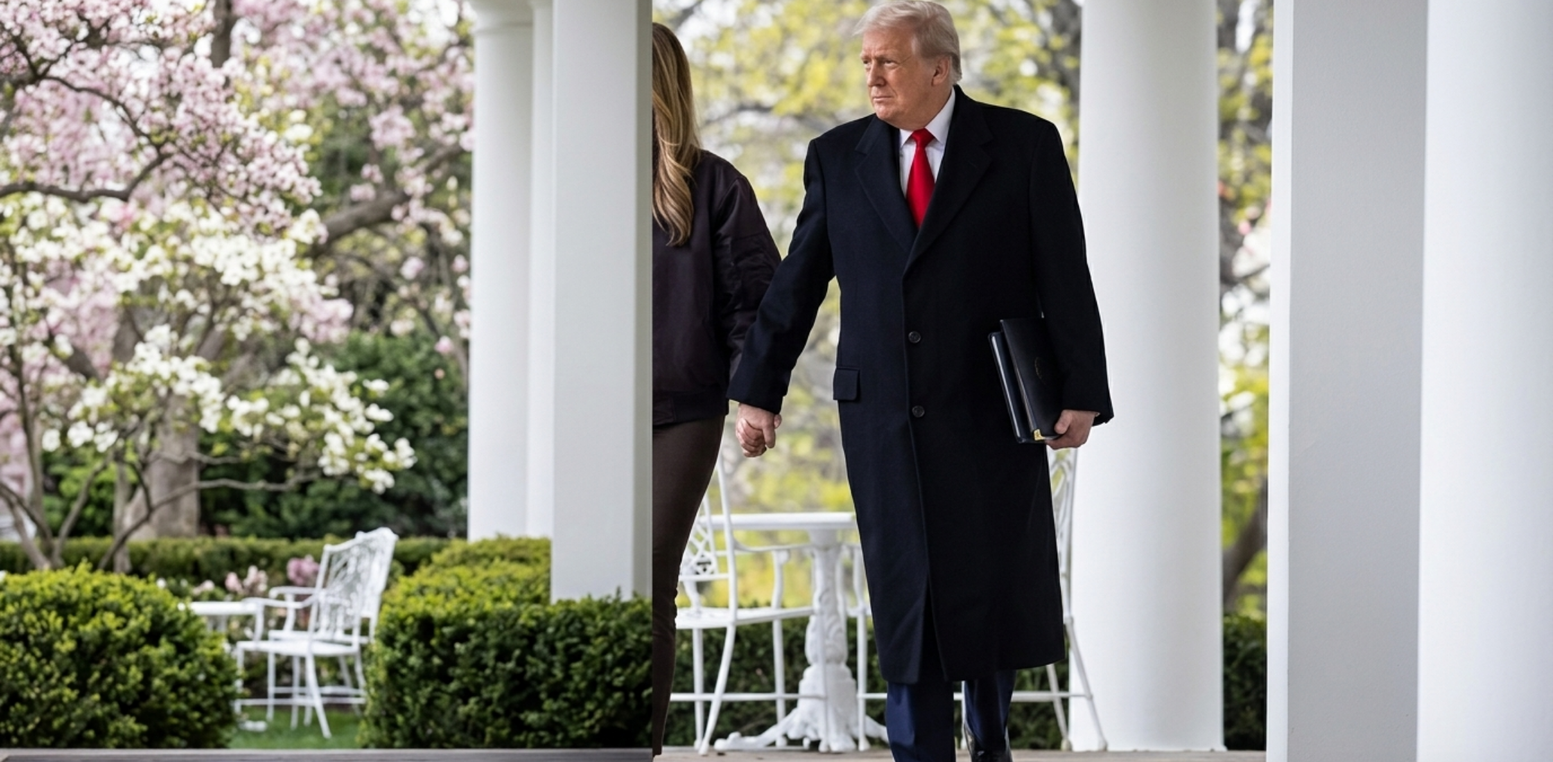 Donald Trump black full-length wool overcoat with notched lapel and structured formal design for men