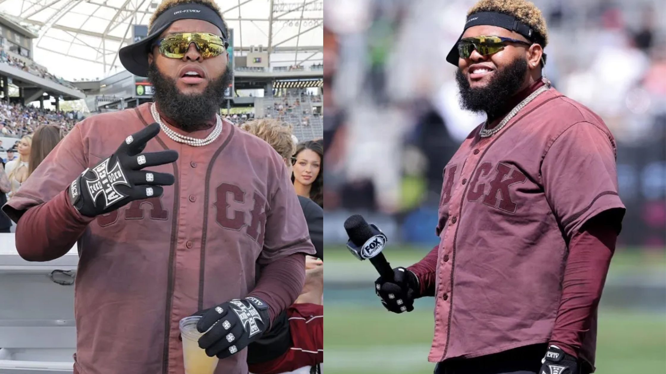 Druski Fanatics Flag Football Classic 2026 Maroon Baseball-Style Shirt with Tackle-Twill Lettering