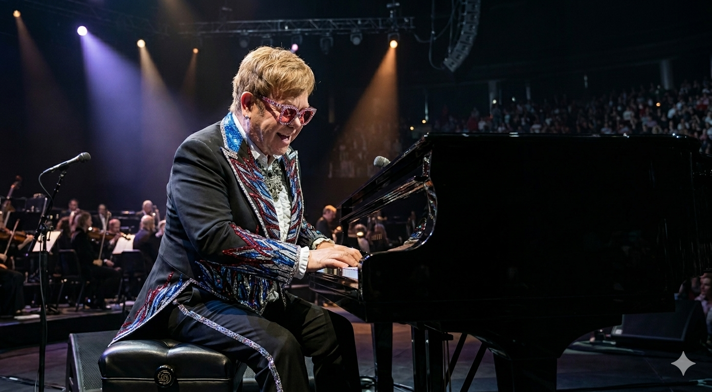 Elton John electric blue and crimson red flame sequin black tailcoat blazer with silver crystal trim