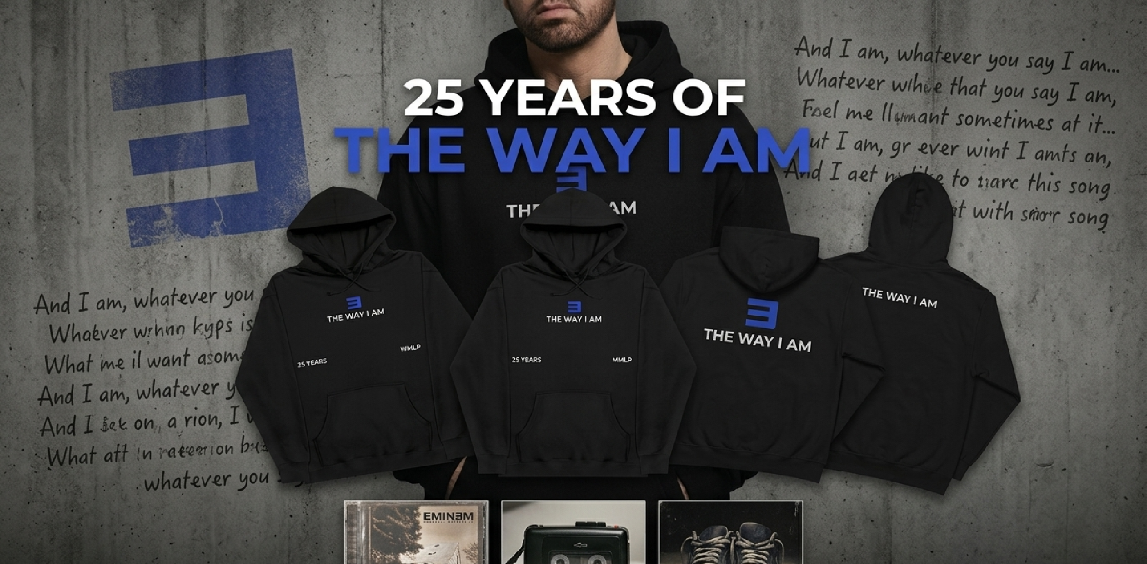 Eminem MMLP25 Hoodie black with â€œThe Way I Amâ€ and royal blue logo