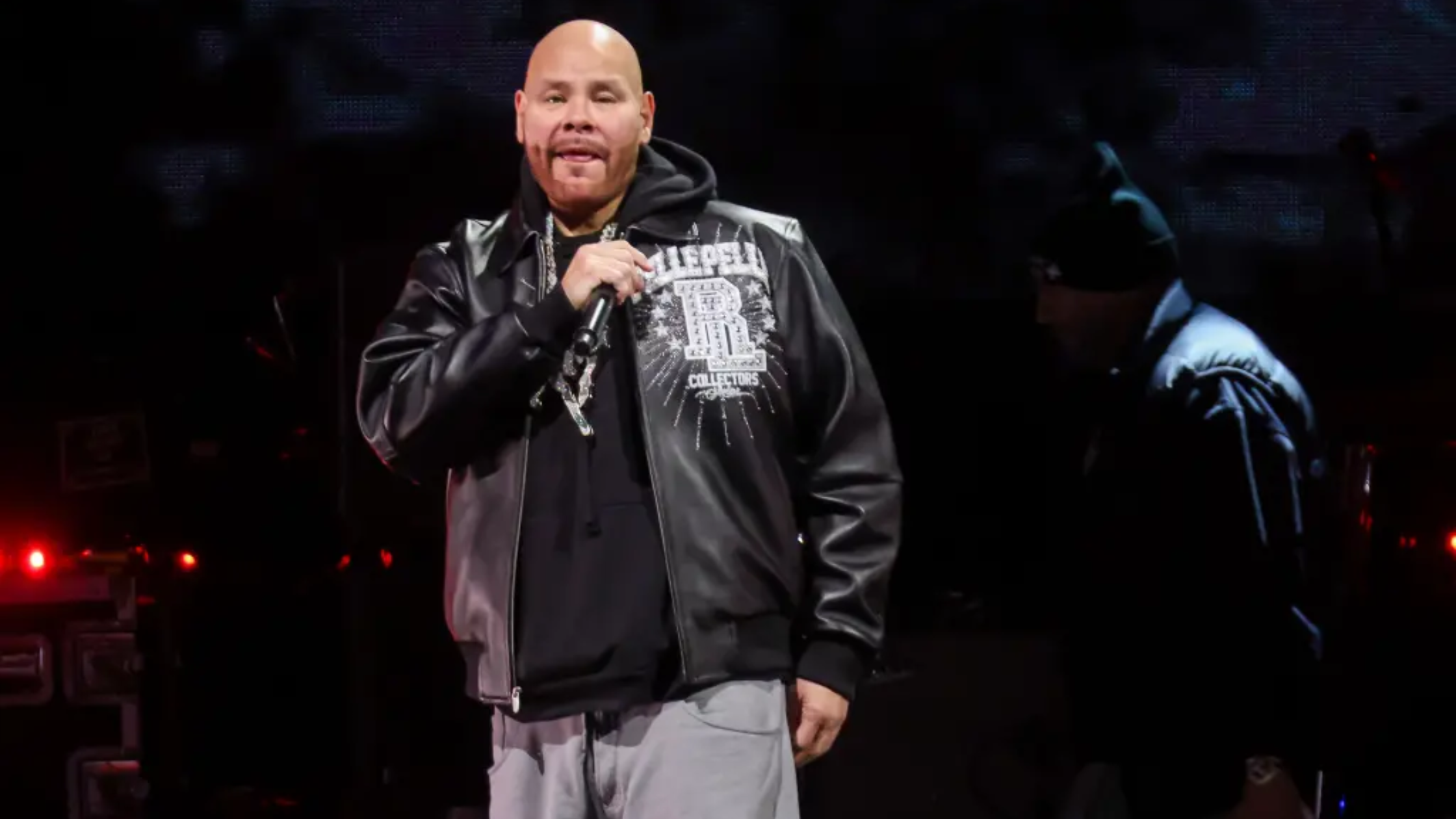 Fat Joe Thank You NYPD Concert Pelle Pelle Black Leather Jacket with Silver Studs
