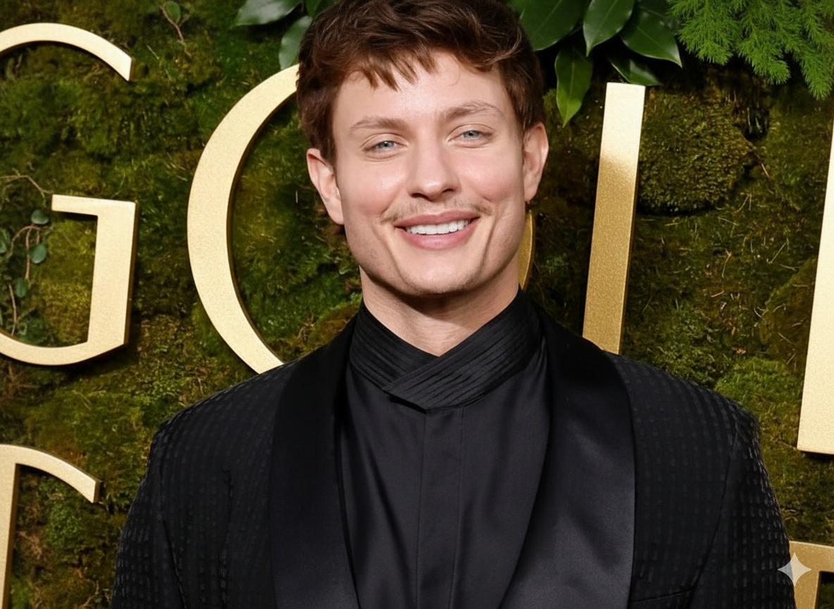 Matt Rife New York City navy double-breasted wool overcoat with wide notched lapels