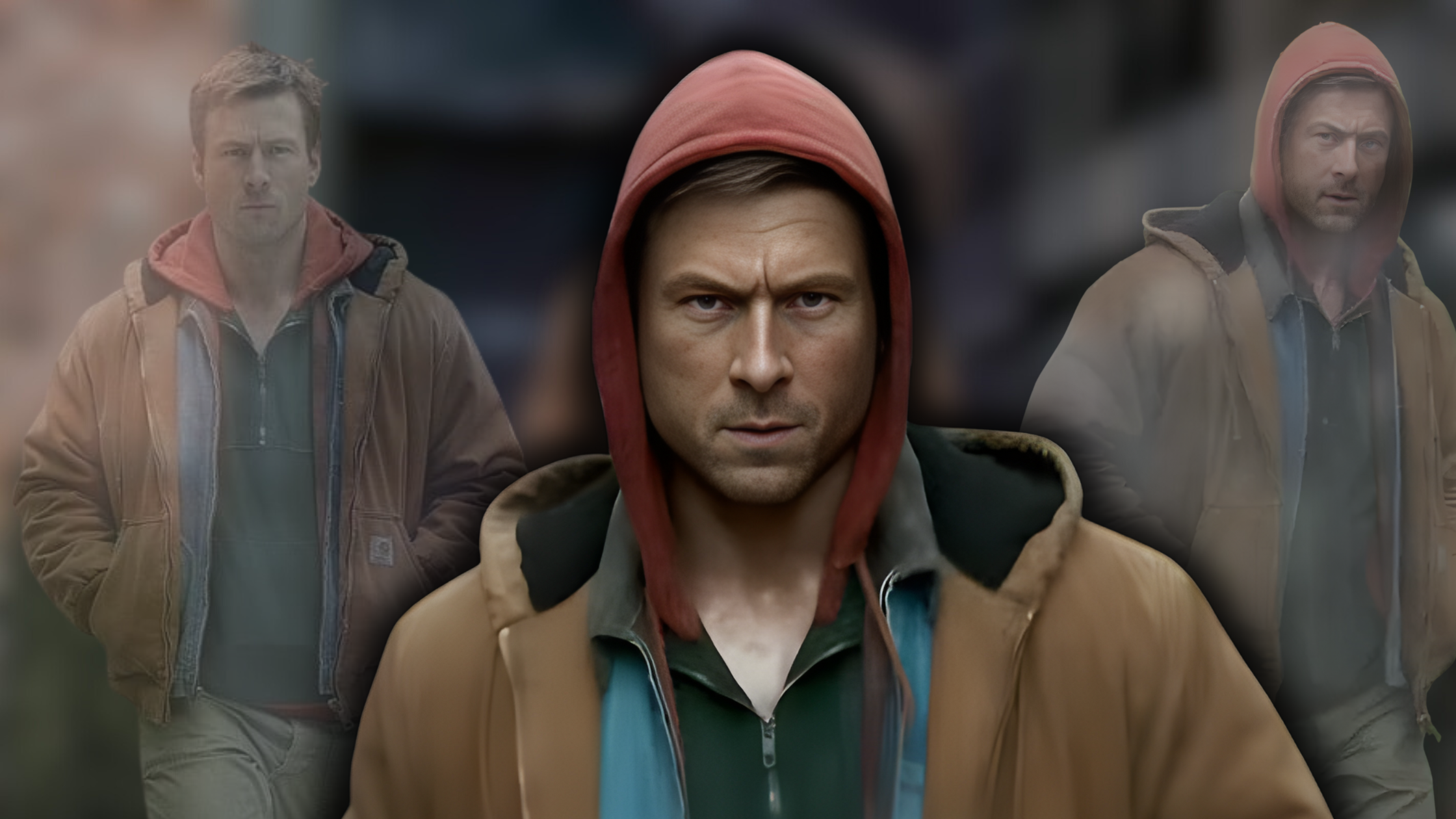 glen-powell-the-running-man-2025-brown-jacket-outfit