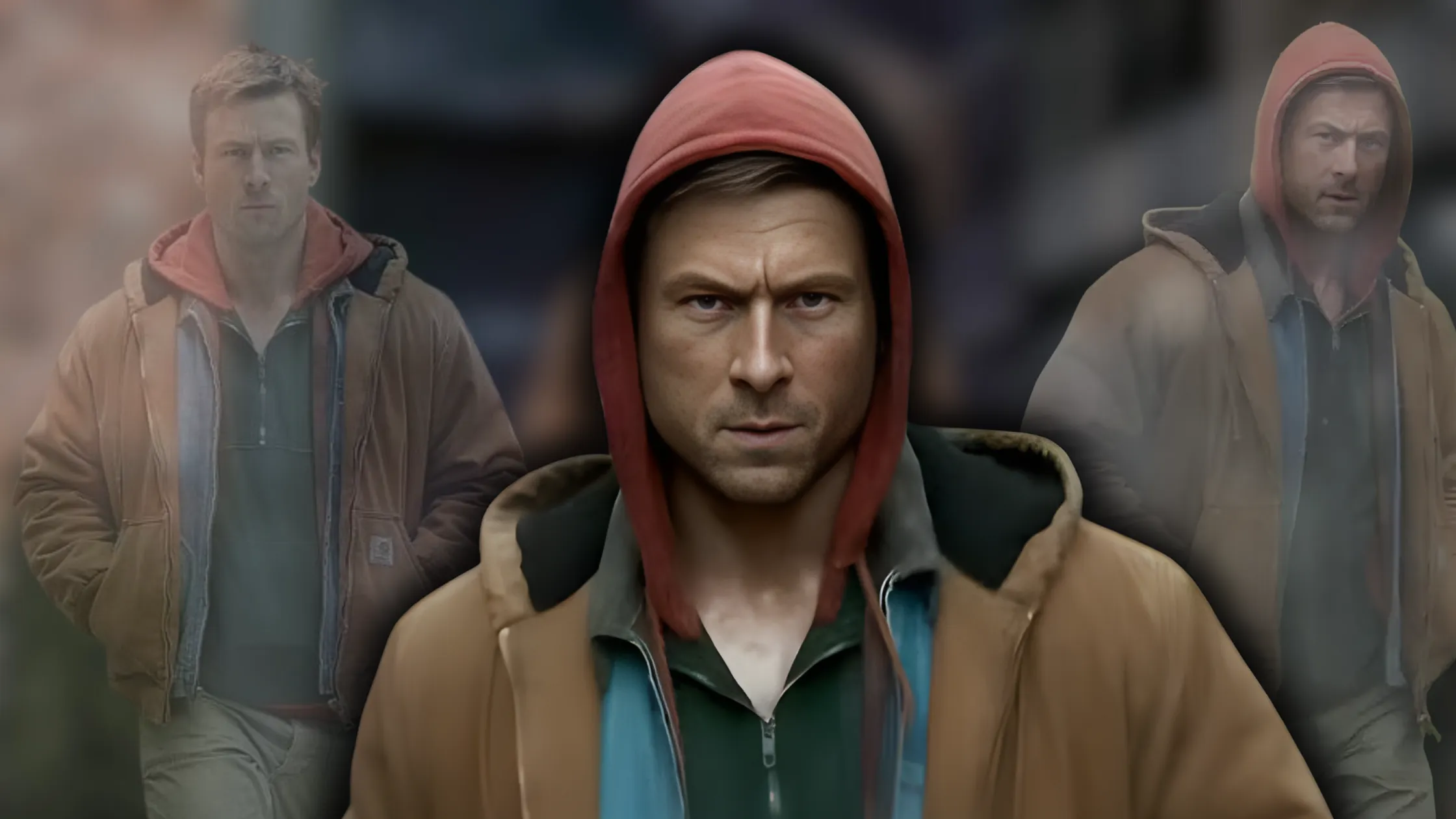 glen-powell-the-running-man-2025-brown-jacket-outfit