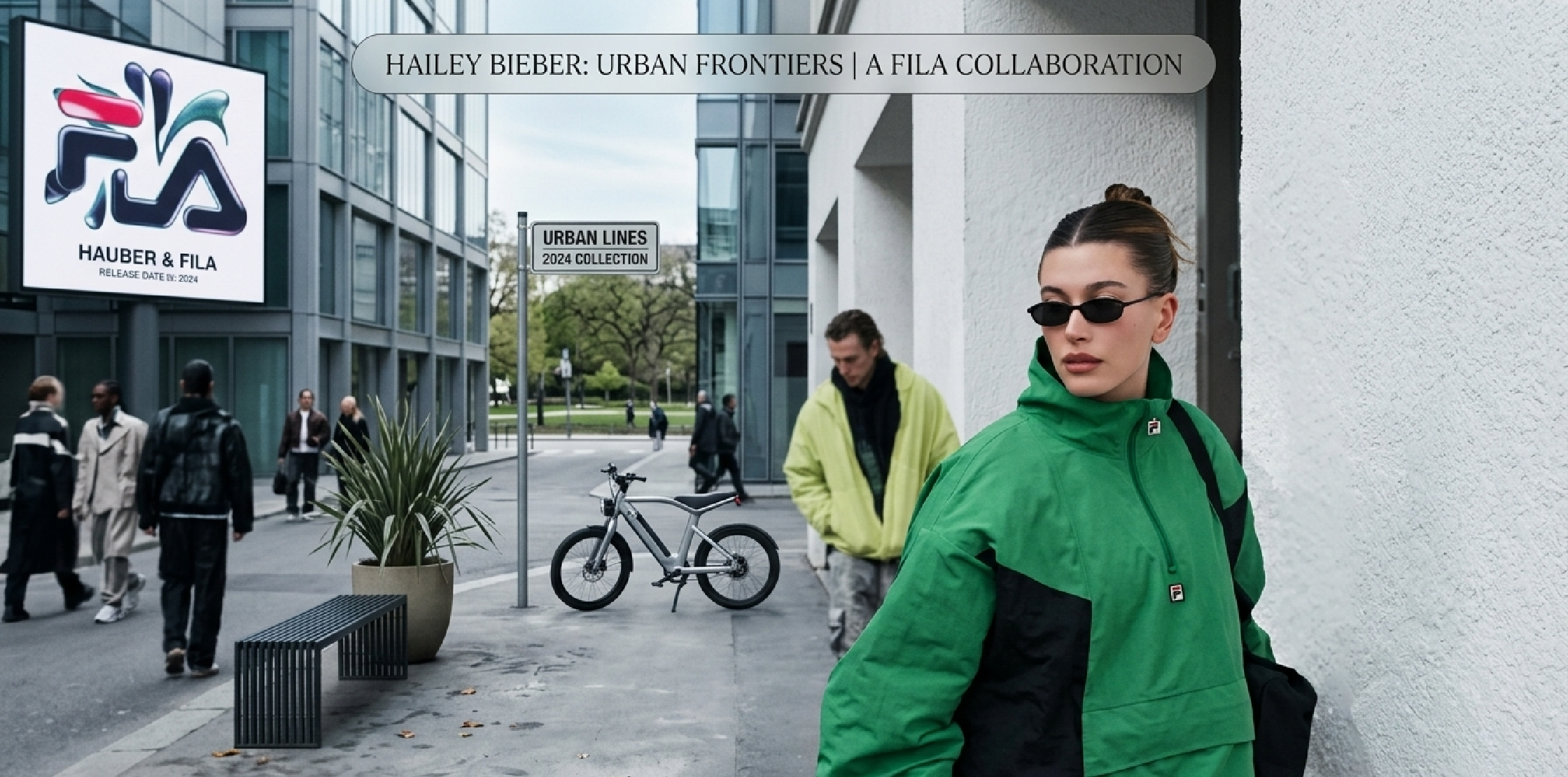 Hailey Bieber green black Fila half-zip anorak oversized retro windbreaker jacket