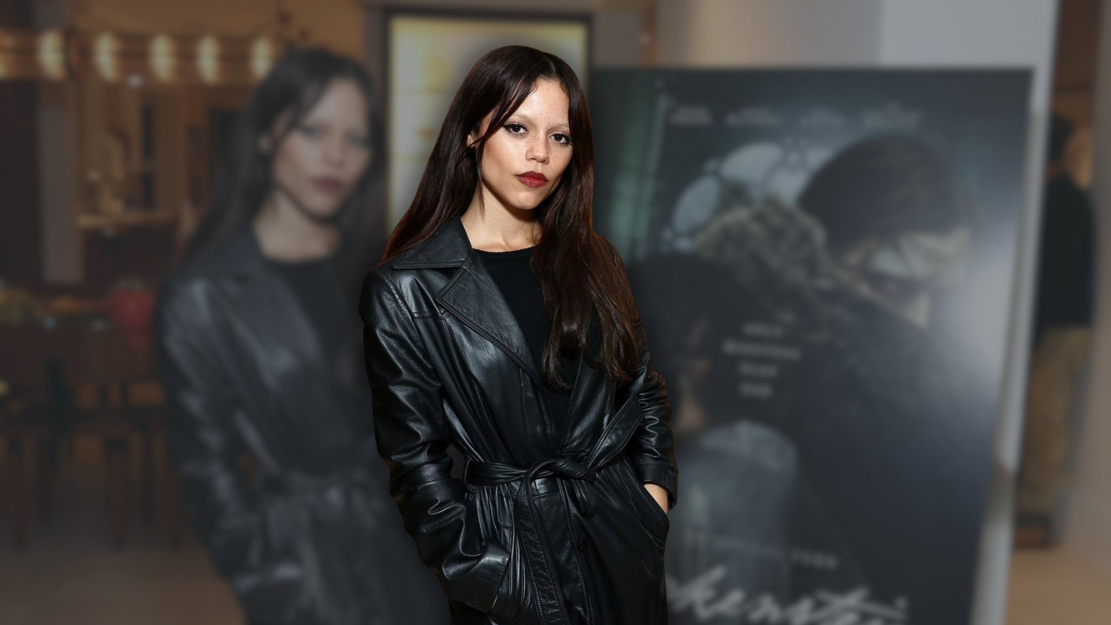 Jenna Ortega Rocks a Black Leather Trench Coat at Netflix Frankenstein Los Angeles Tastemaker Screening