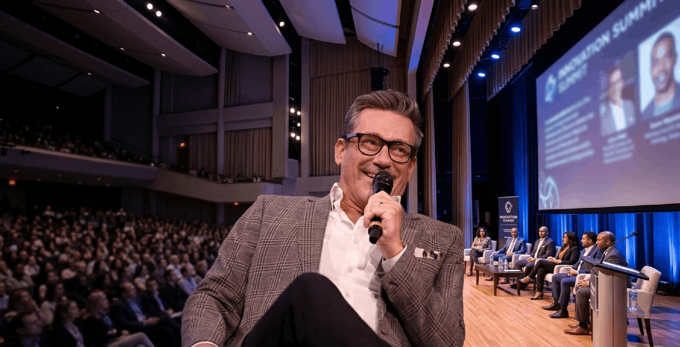 Jon Hamm Apple TV Your Friends &amp; Neighbors grey Glen plaid blazer with notch lapels and tailored fit