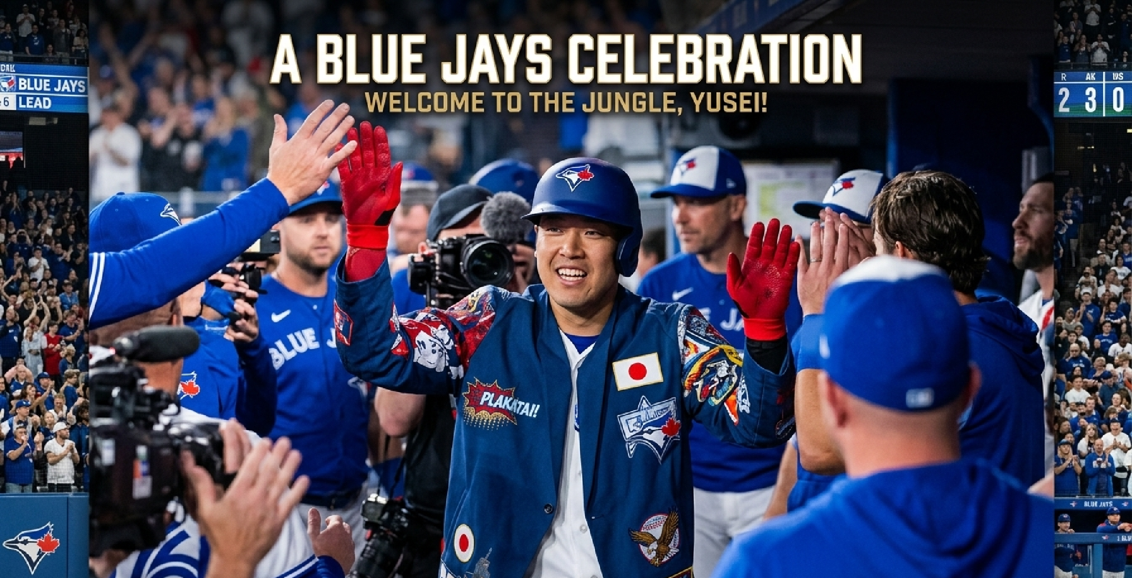 Kazuma Okamoto Toronto Blue Jays 2026 Home Run Jacket Royal Blue with PLAKATA patch and world map design