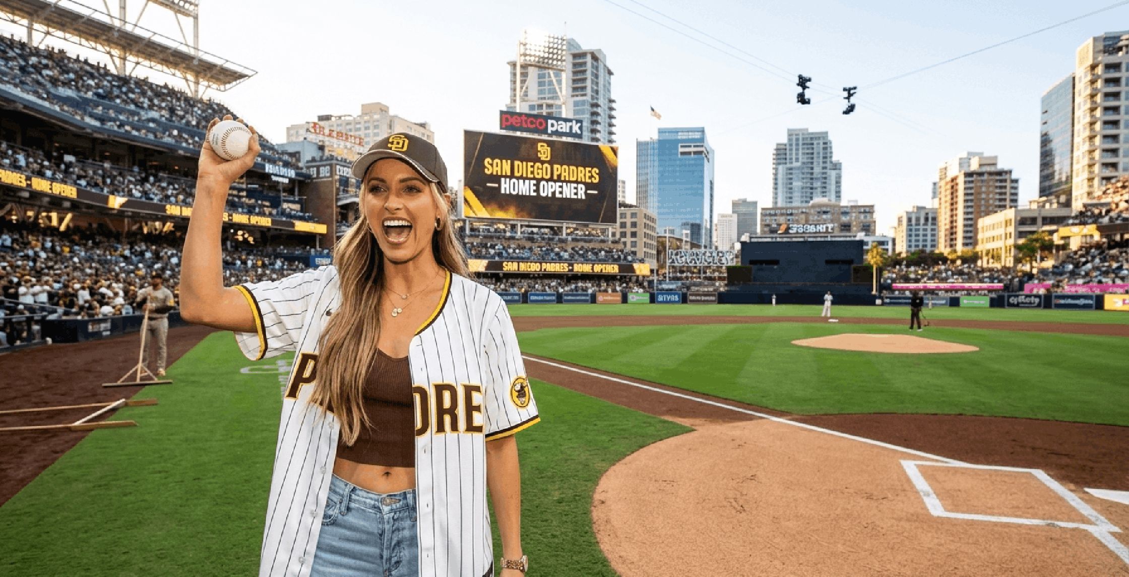 Kendall Long inspired San Diego Padres vs San Francisco Giants baseball jersey with gold and brown pinstripes, oversized fit, and vintage MLB streetwear design