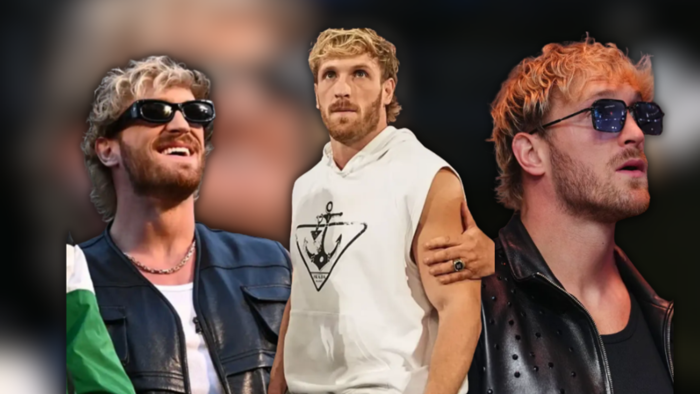 Logan Paul wearing black tactical leather vest at WWE Royal Rumble kickoff and white sleeveless hoodie during RAW appearance, showcasing his bold modern wrestling attire.