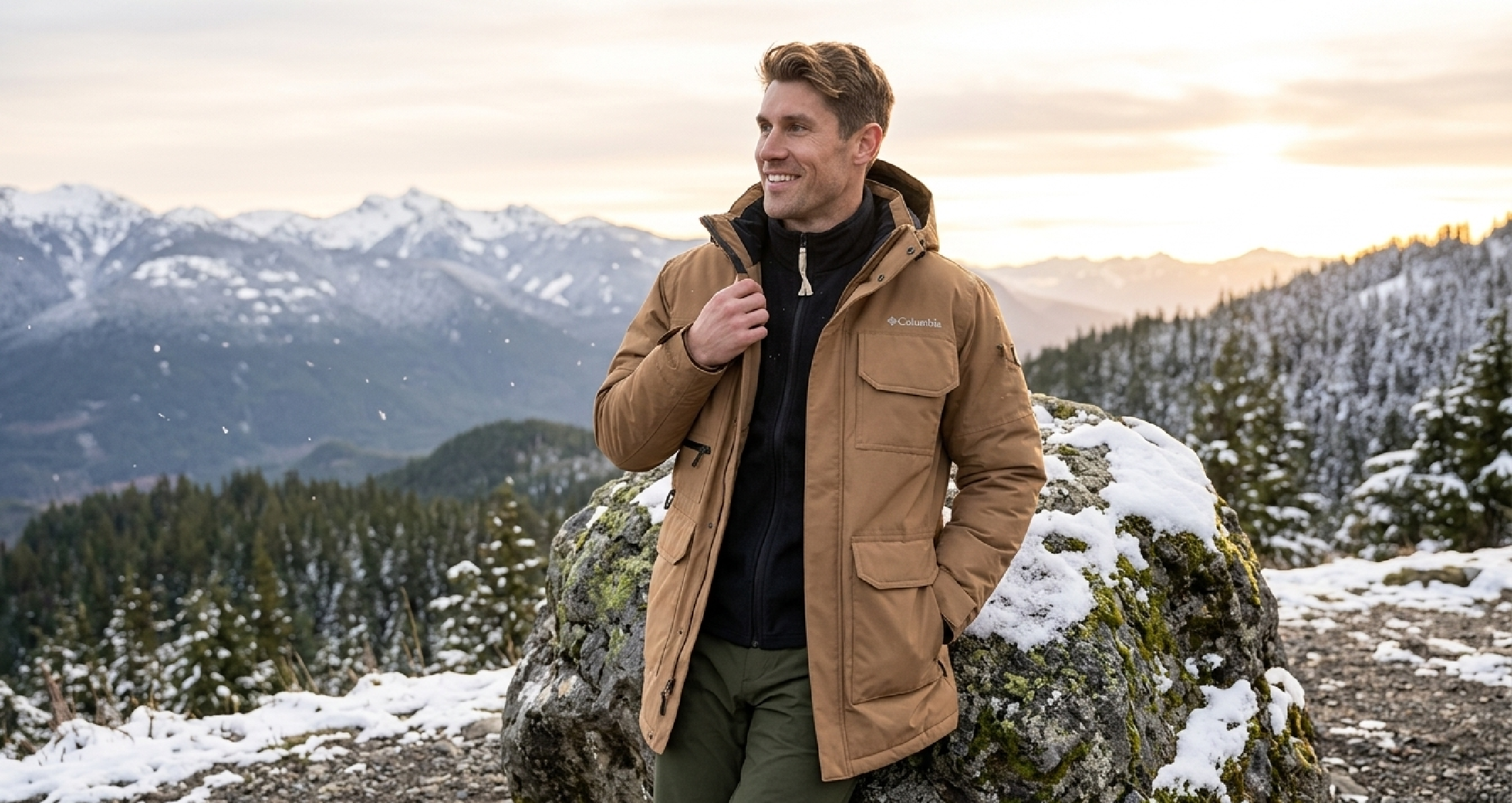 Men’s Landroamer II Waterproof Parka Jacket in olive green with hood, multiple pockets, and durable weather-resistant design for outdoor use