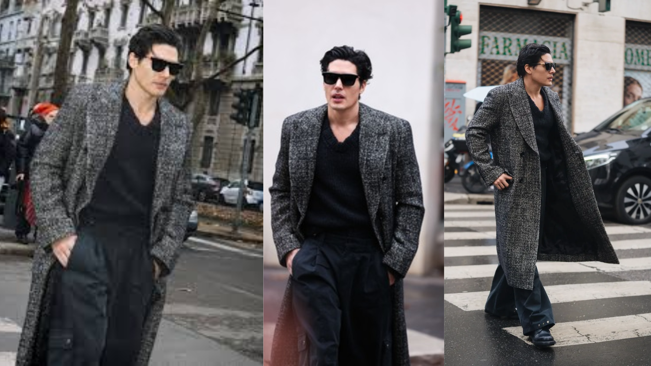 Patrick Bell The Today Show 2026 salt-and-pepper grey herringbone wool double-breasted maxi coat with peak lapels