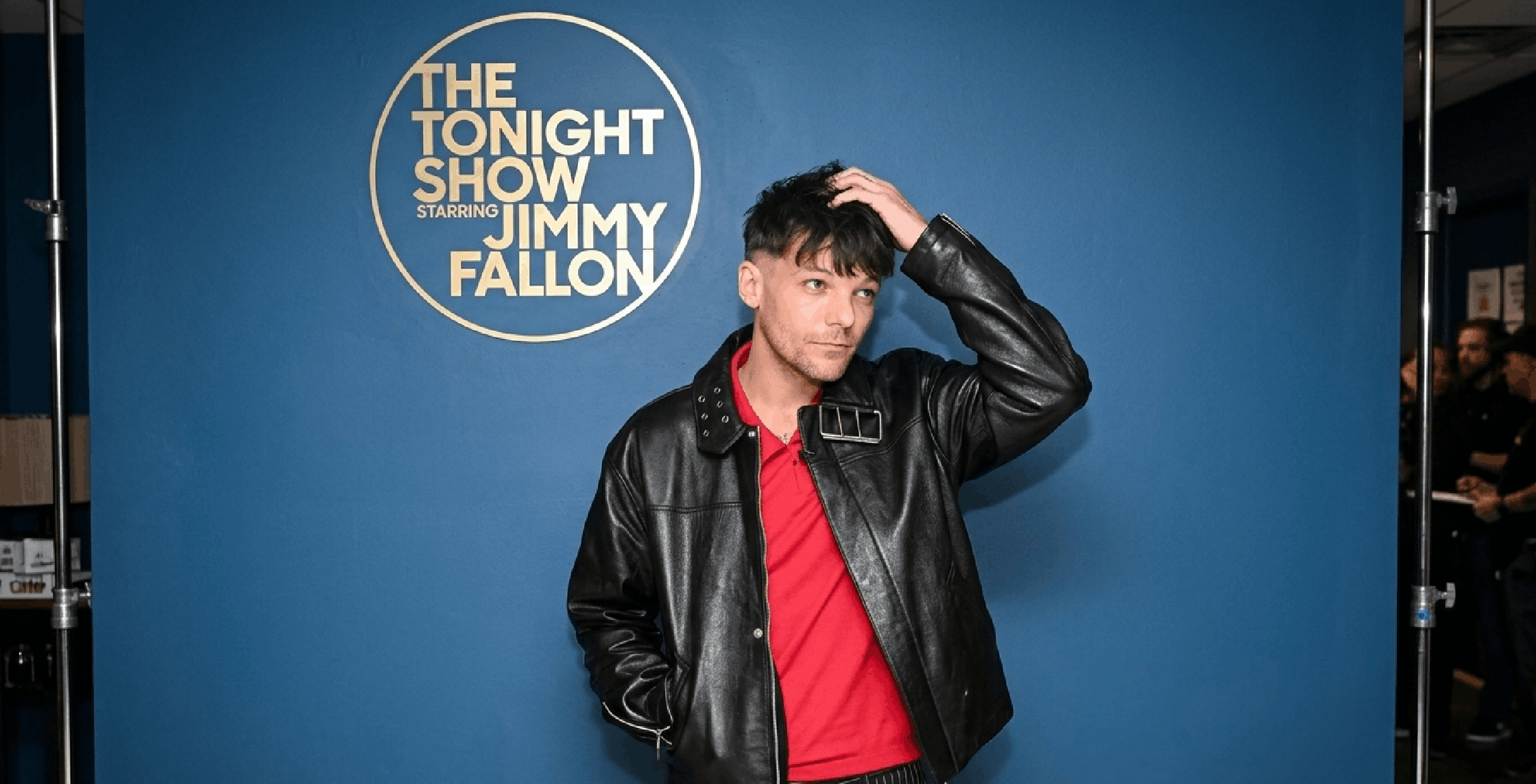 Louis Tomlinson S13 Black Leather Biker Jacket with Silver Buckle Collar