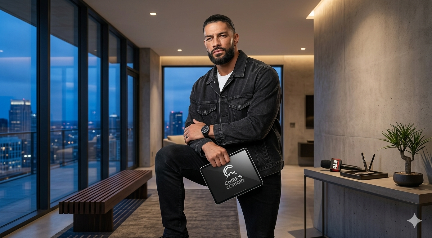 Roman Reigns Monday Night RAW 2026 washed black denim trucker jacket with button front and chest flap pockets