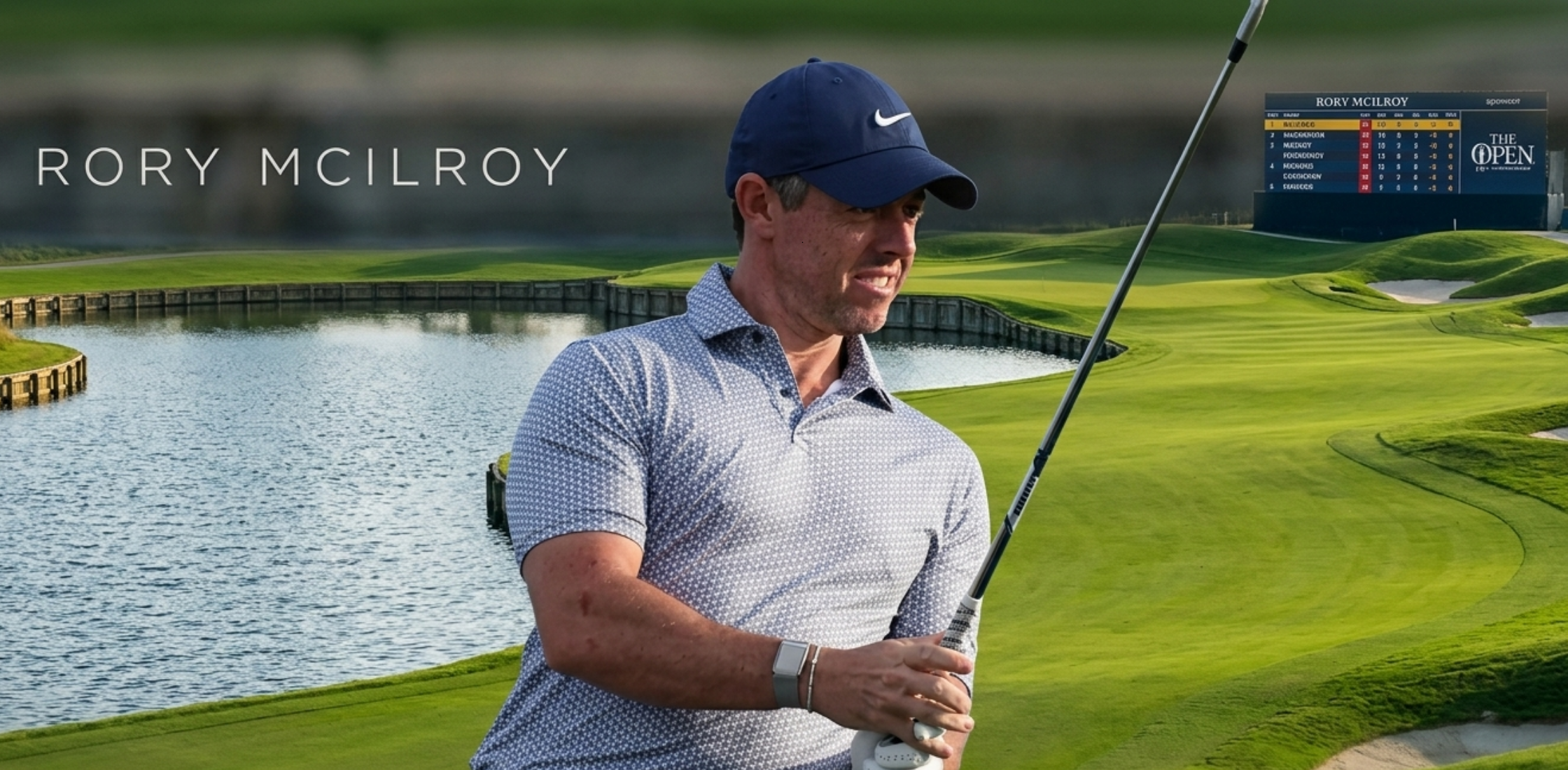 Rory McIlroy Dubai Invitational 2026 Day Two navy geometric micro-print golf polo shirt