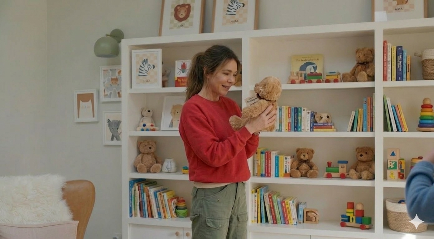 Shrinking S03 Christa Miller Altadena red sweatshirt with white embroidery and oversized fit