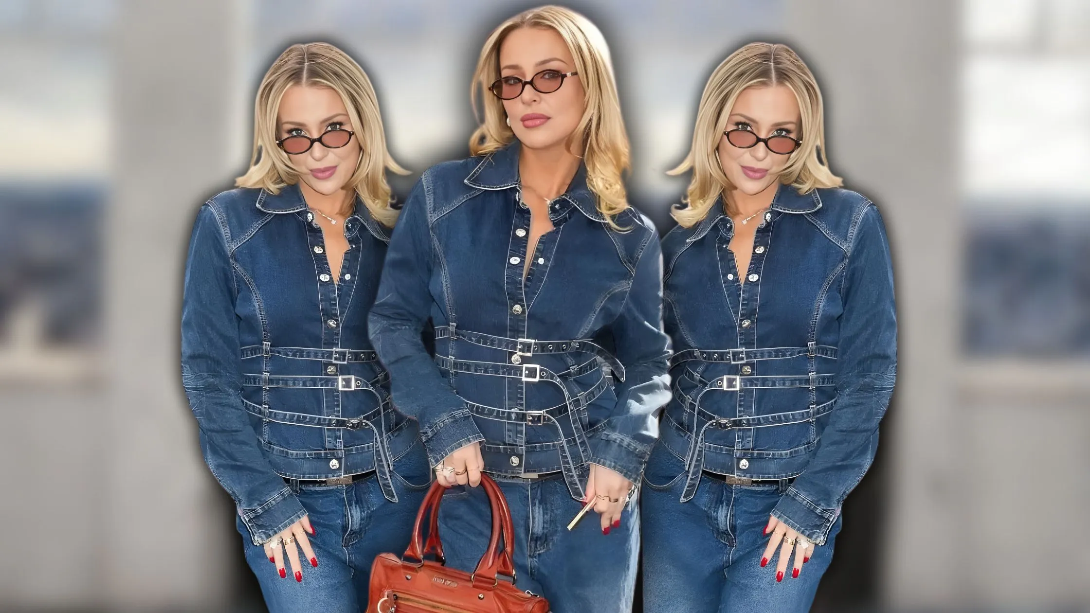 Tana Mongeau in a Dark-Wash Cropped Denim Jacket at the Empire State Building