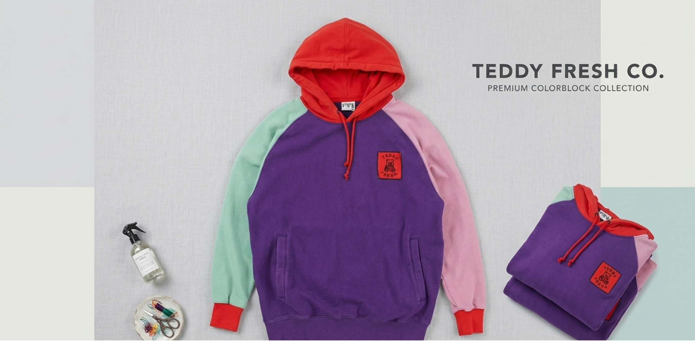 Teddy Fresh Color Block Hoodie with red hood and multicolor sleeves