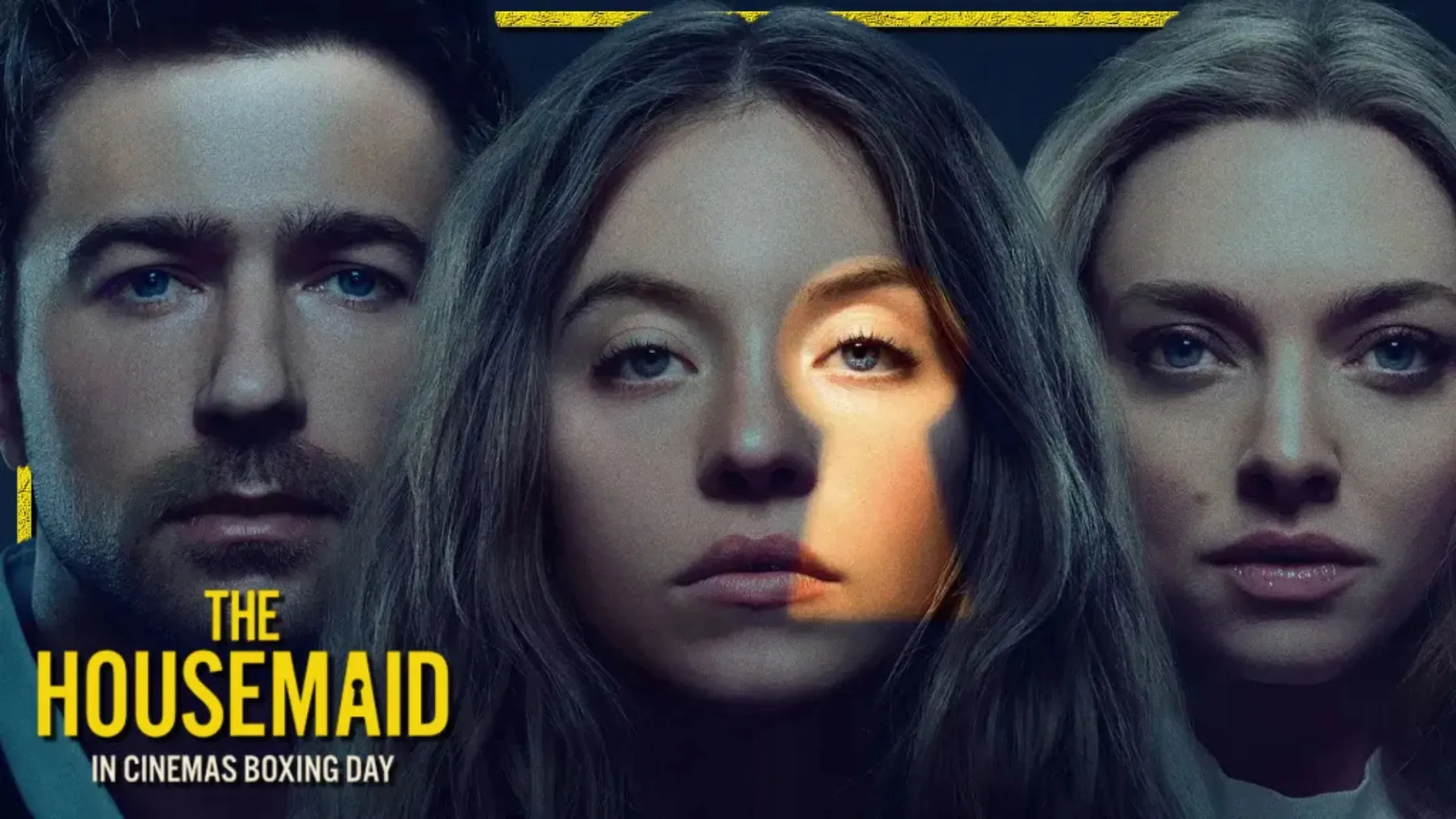 The Housemaid cast Michele Morrone, Brandon Sklenar, and Sydney Sweeney showcase dramatic red carpet and rugged on-screen fashion from the 2025 thriller.