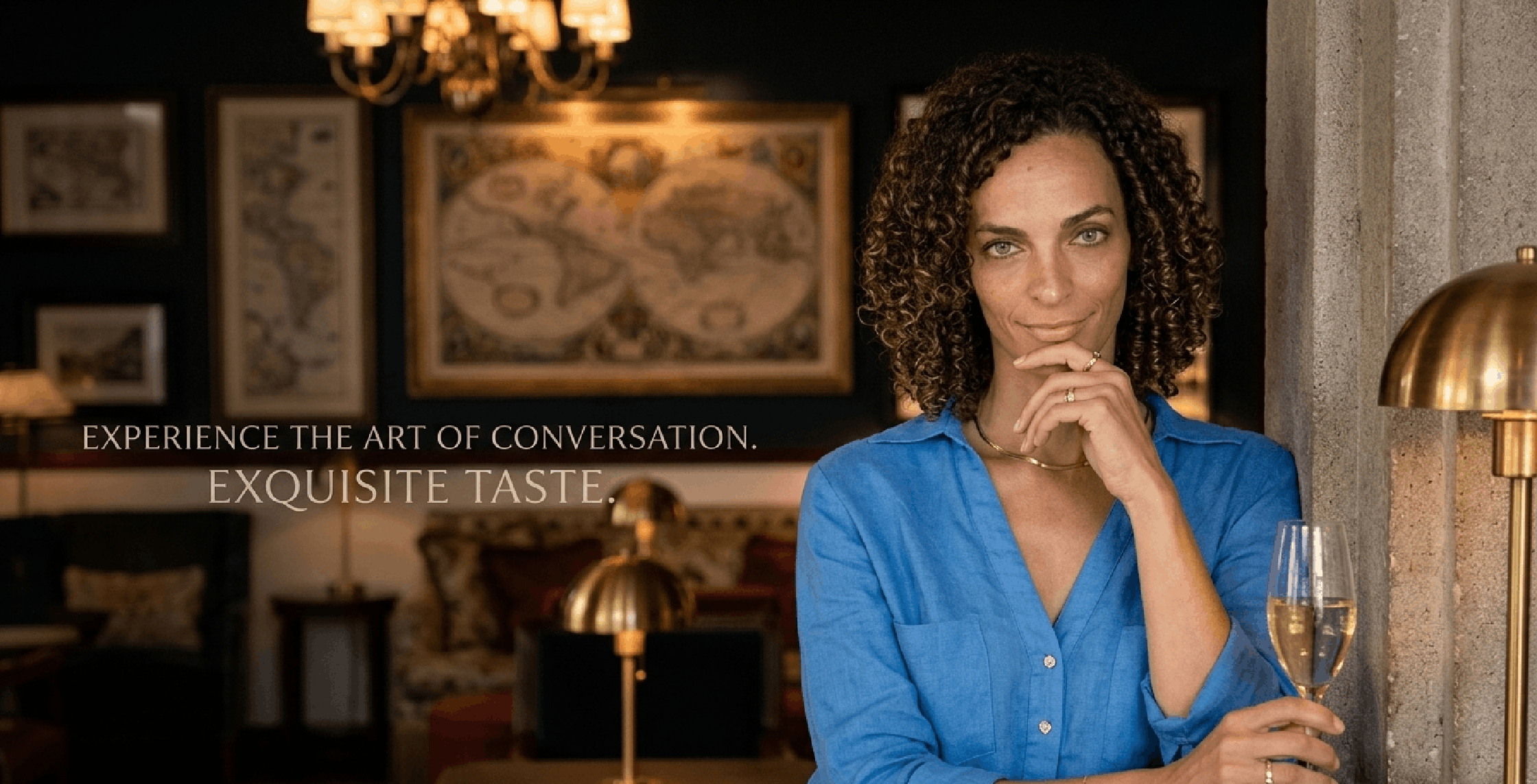 Melodie Casta wearing cobalt blue linen button-up shirt from The Lost Princess