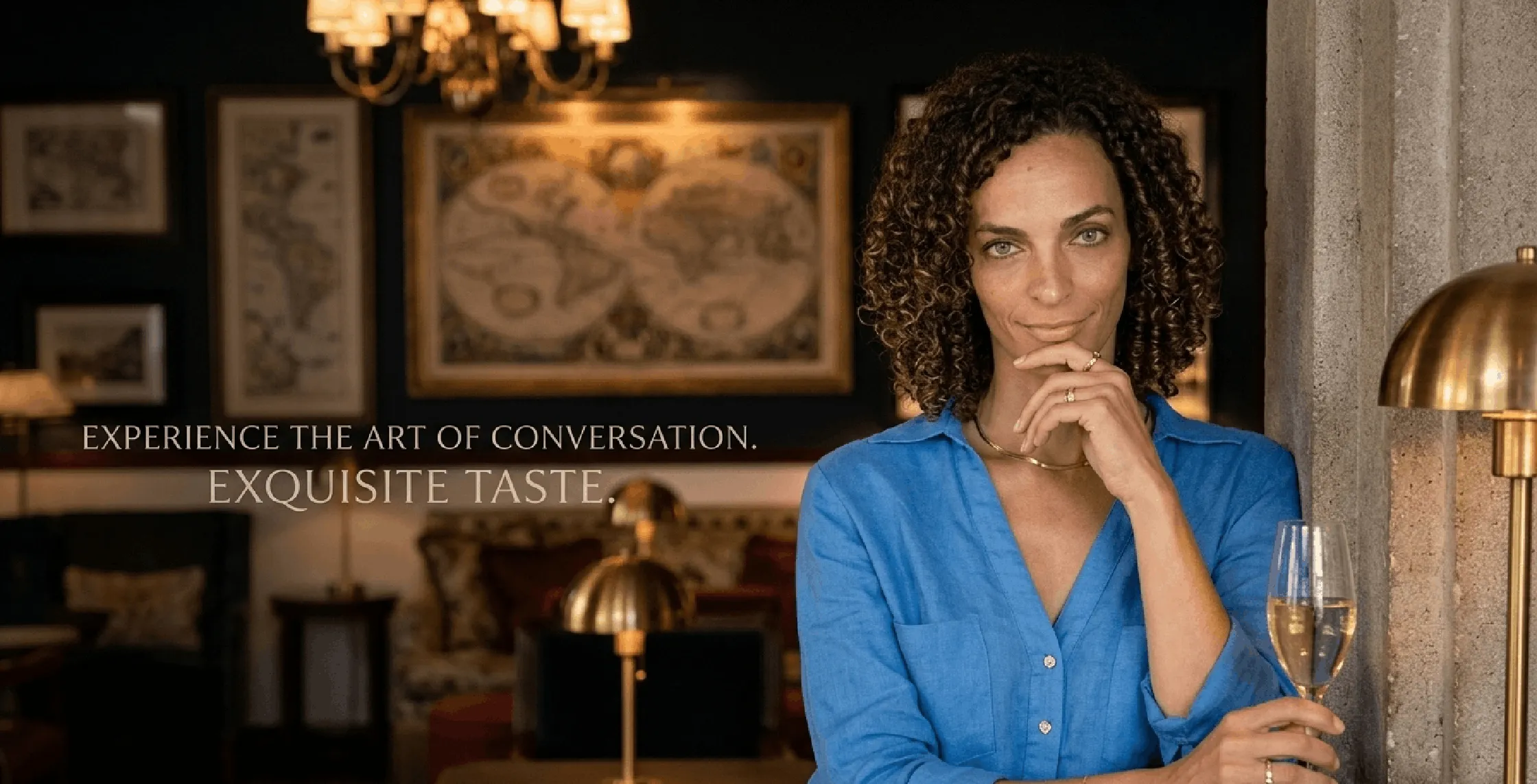 Melodie Casta wearing cobalt blue linen button-up shirt from The Lost Princess