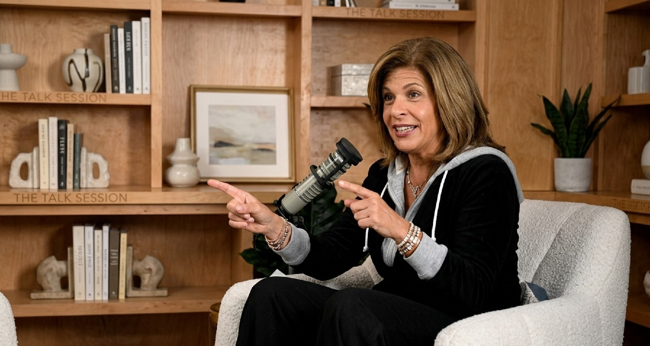 Hoda Kotb wearing a black blazer with grey hoodie layer on The Today Show 2025