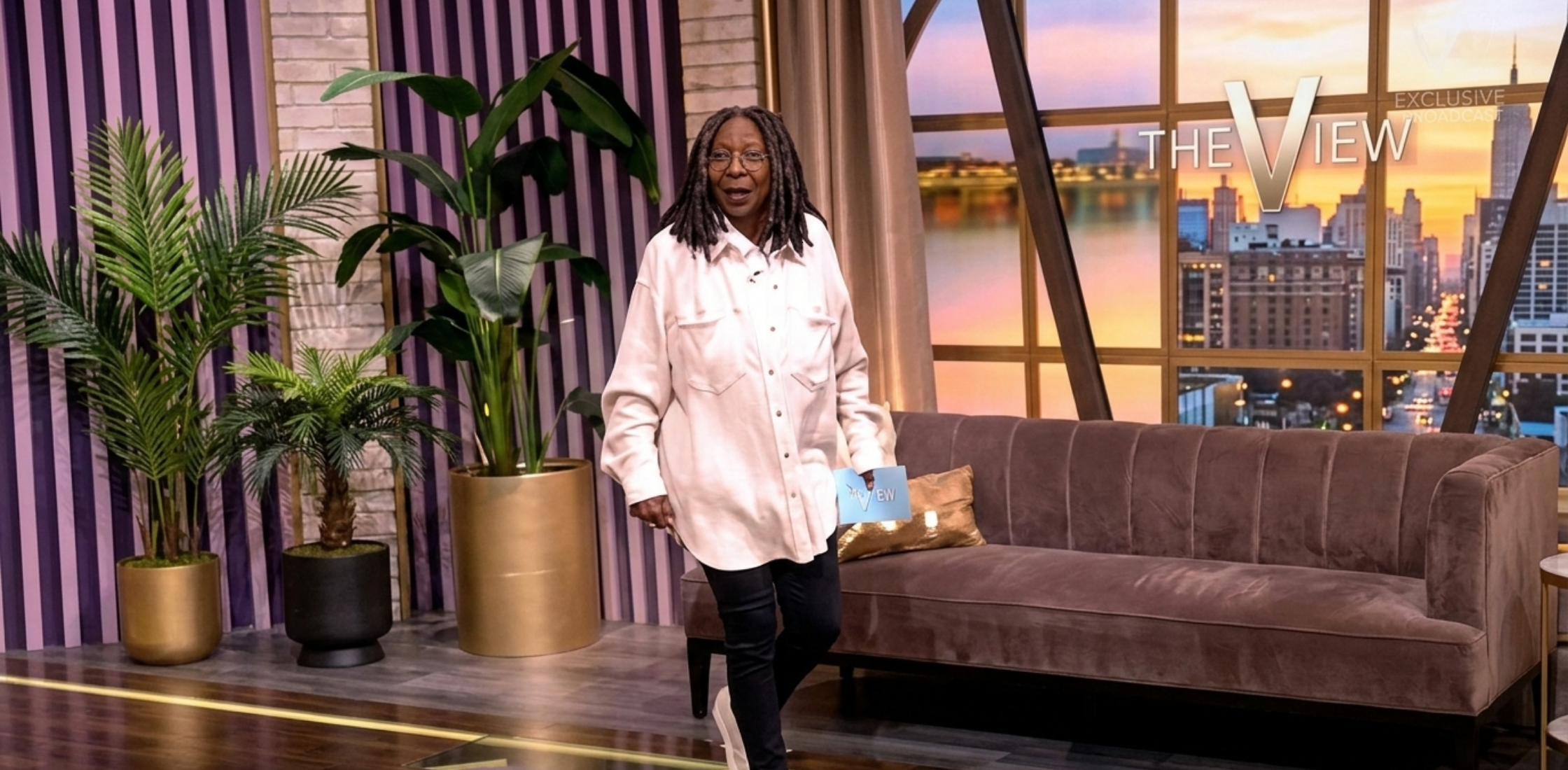 Whoopi Goldberg Ivory Waffle Shirt The View 2025 oversized cream button-down shirt