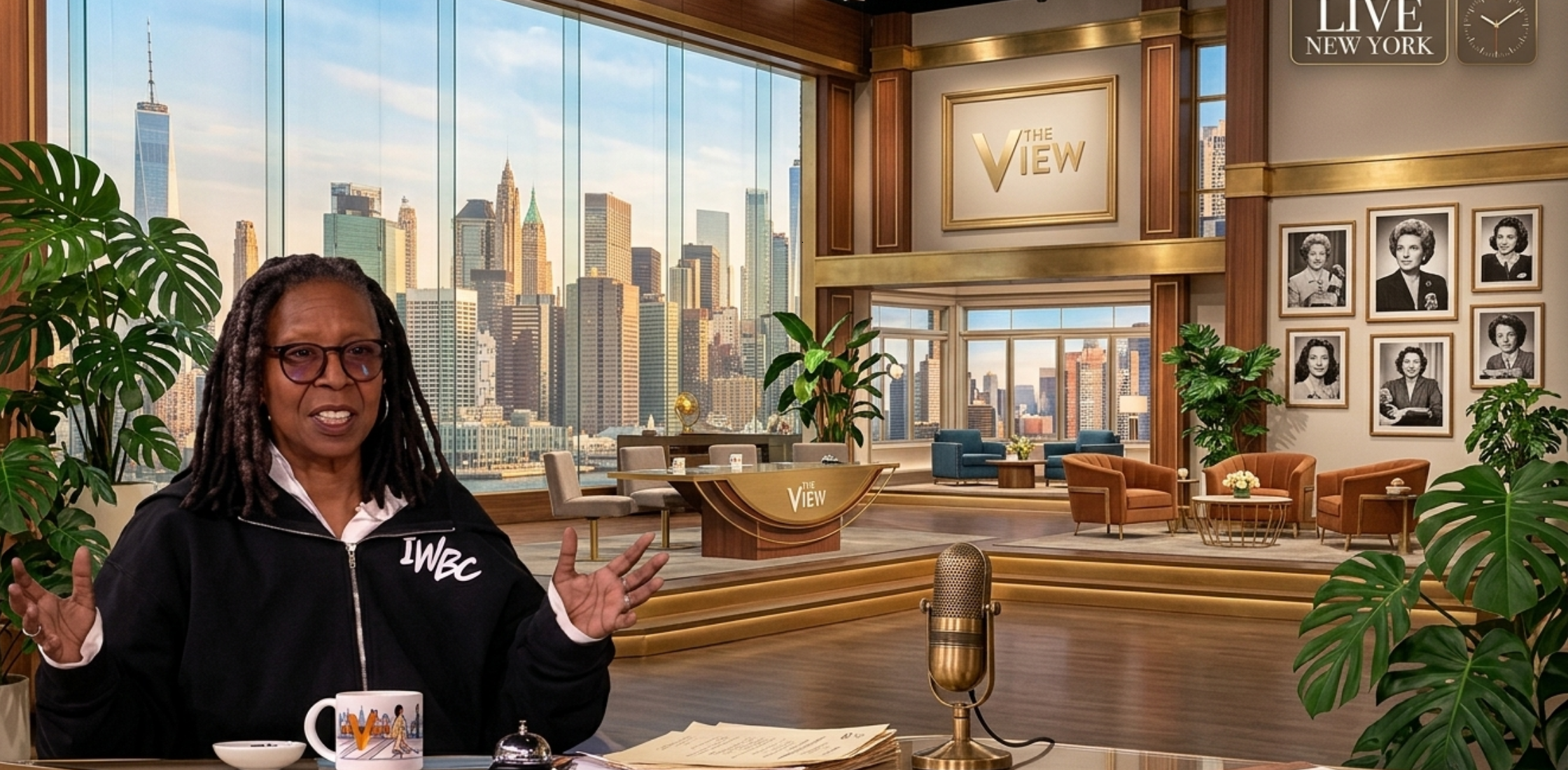 Whoopi Goldberg The View 2026 Black Graphic Zip-Up Hoodie with IWBC Print