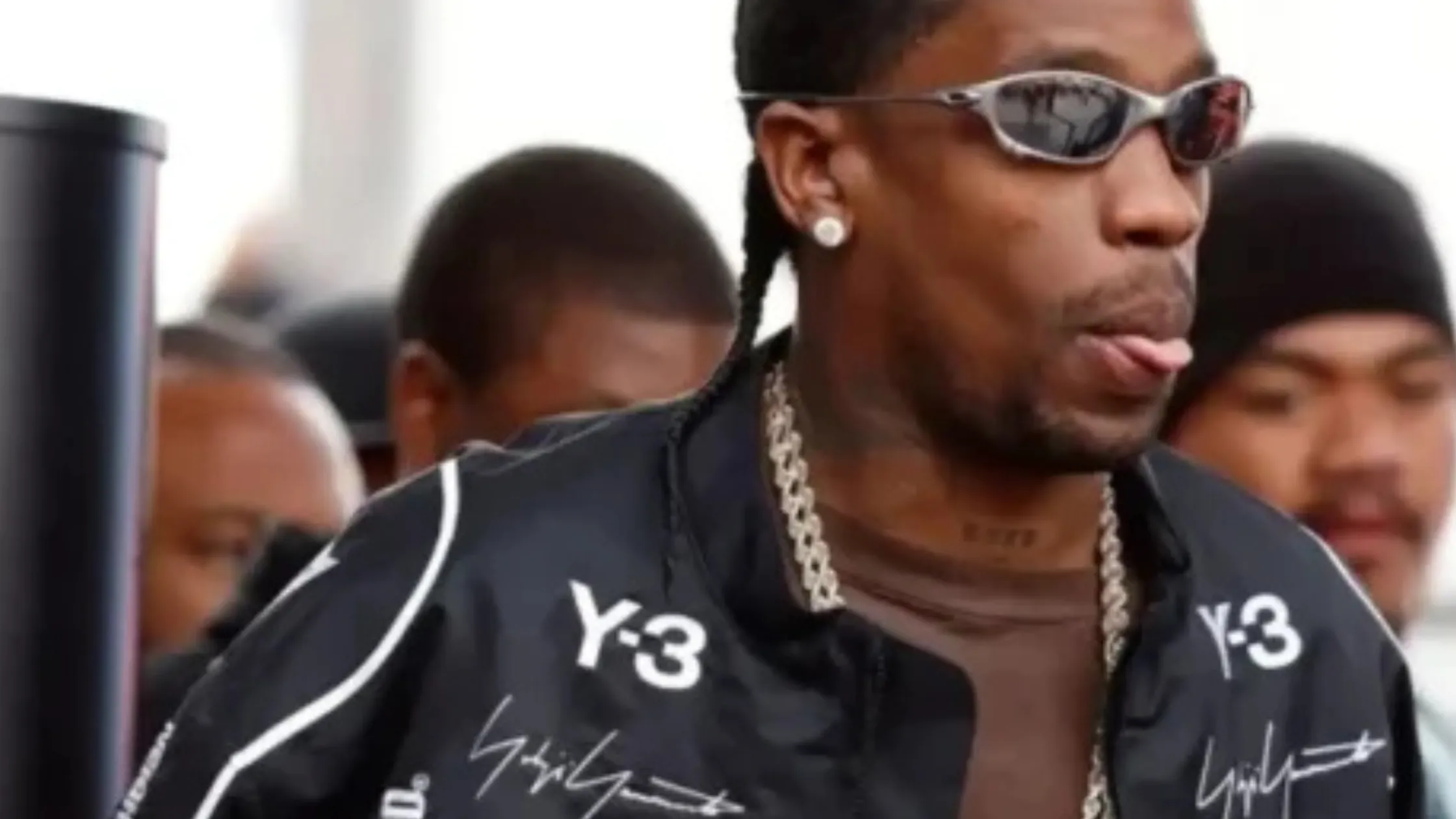 Formula 1 Las Vegas Grand Prix star Travis Scott wears a stylish racing-inspired bomber jacket, adding bold motorsport energy to the event.