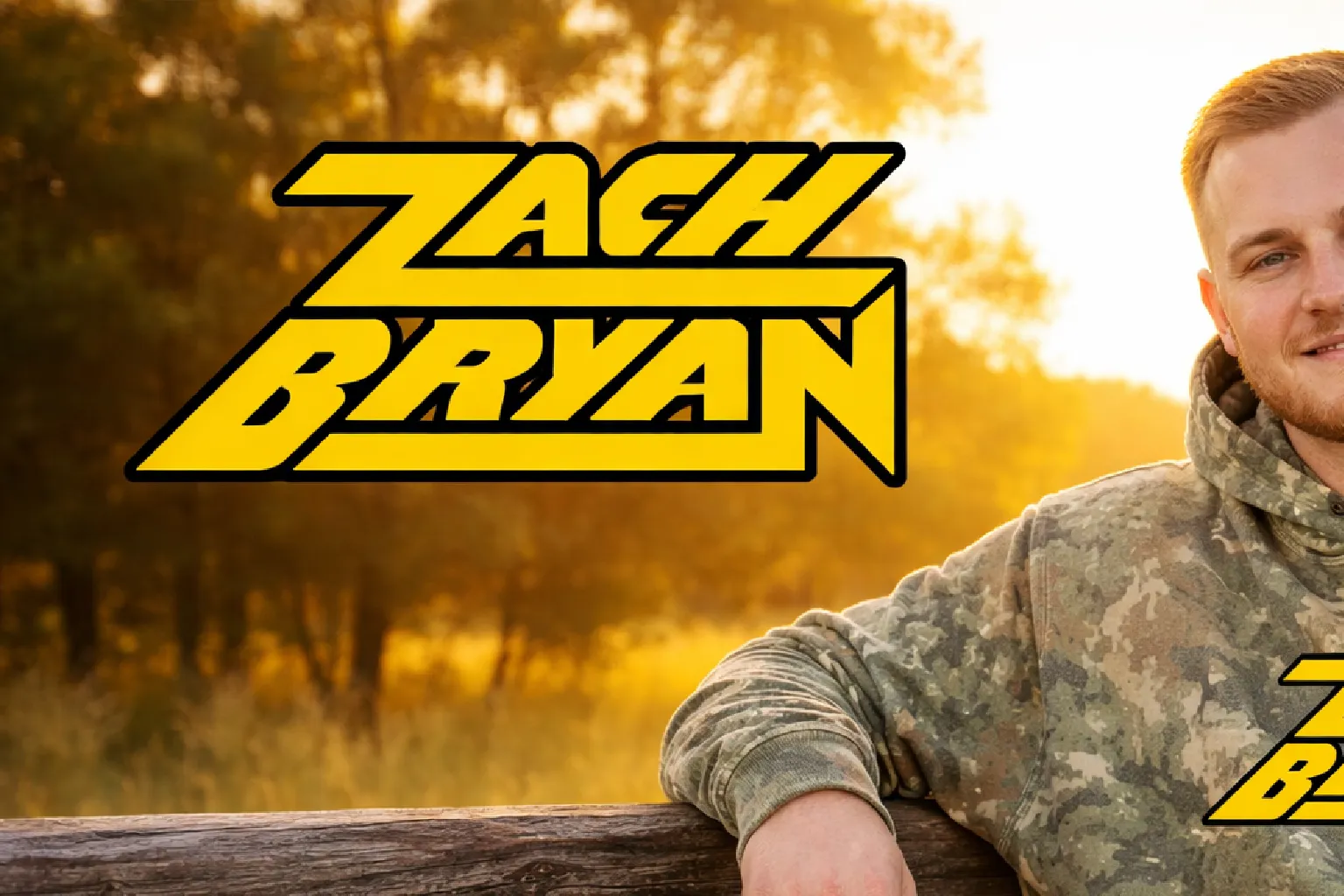 Zach Bryan camo hoodie with full-body camouflage print, bold “ZACH BRYAN” front graphic, and relaxed pullover fit for casual streetwear and concerts